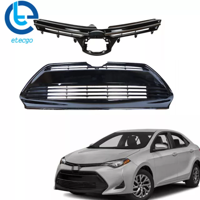 For 2017-2019 Toyota Corolla LE XLE Front Upper+Lower Bumper Grille 2pcs Black