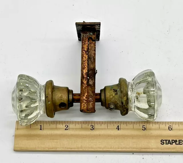 Antique 12 Point Double Glass Door Knob w/ Hardware Latch Salvage Vintage