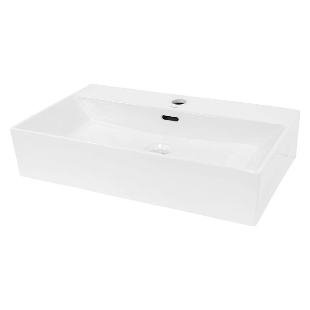 Lavabo Blanc à Poser En Céramique - 640 X 365 Mm - Avec Garniture De Vidage - ECD Germany