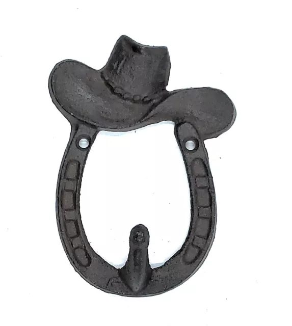 Coat Key Tack Hook Cast Iron Cowboy Hat Western Farmhouse Country Barn Decor