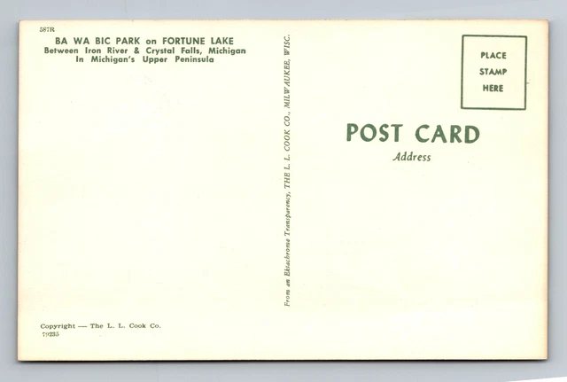 Crystal Falls MI-Michigan, Ba Wa Bic Park, Fortune Lake, Vintage Postcard 2