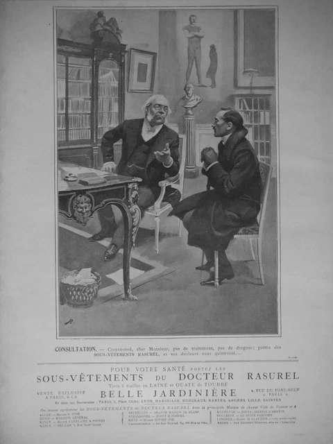 Publicité De Presse 1907 Sous-Vêtements Rasurel - Consultation Chez Le Médecin