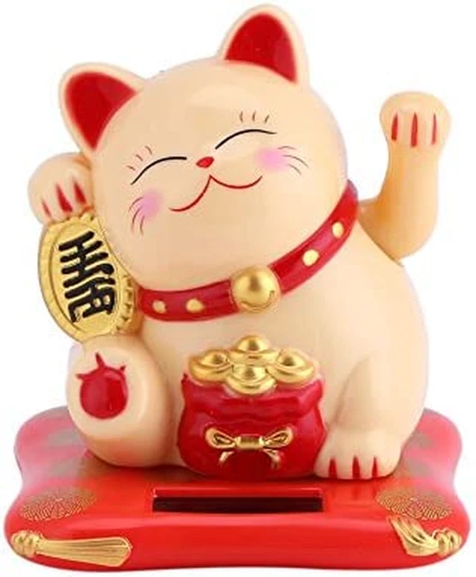 Lucky Beckoning Cat, Solar Powered Waving Wealth Cat, Feng Shui Decor for Shop,