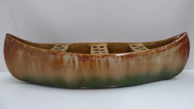 Australian Pottery Mottled Majolica Glaze Canoe Float Vase Bowl