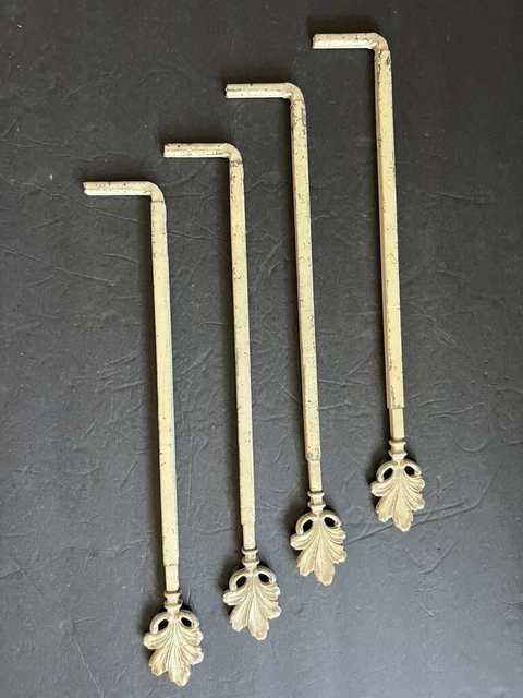 Set of 4 Antique Curtain Drape Rods White Victorian Ornate Cast Metal Swing Arm 2