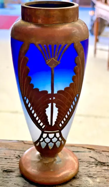 Art Nouveau iridescent blue glass vase attributed to Josef Rindskopf