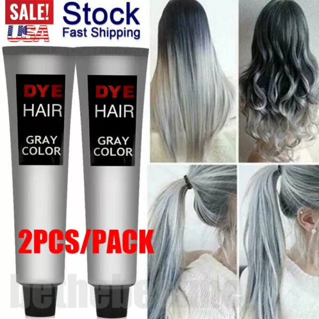 2 Pcs Light Grey Silver Permanent Hair Dye Color Cream Fashion Unisex Punk Style