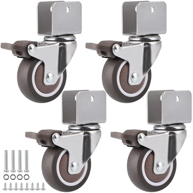 4 Pezzi U Tipo Ruote Girevoli, Ruote per Mobili, 50 Mm Ruote Con Freno in Gomma,