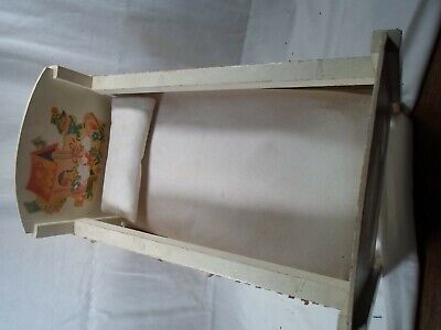 antique toy doll bed with mattress and pillow
