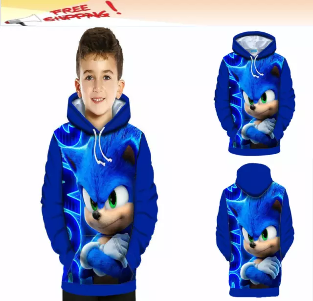 Kinder Sonic 3D Kostüm Jungen Langarm Kapuzenpullover Pullis Hoodie Sweatshirt