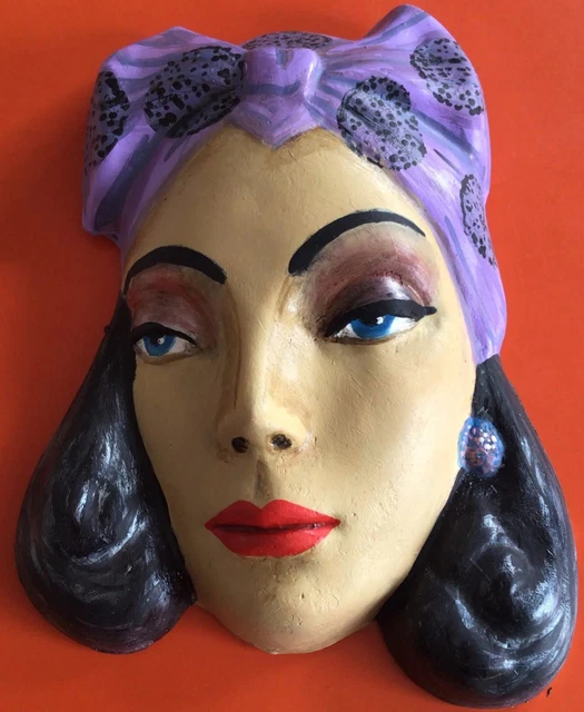 VINTAGE STYLE REPRO 195060s Chalkware Plaster Wall Plaque Woman Lady