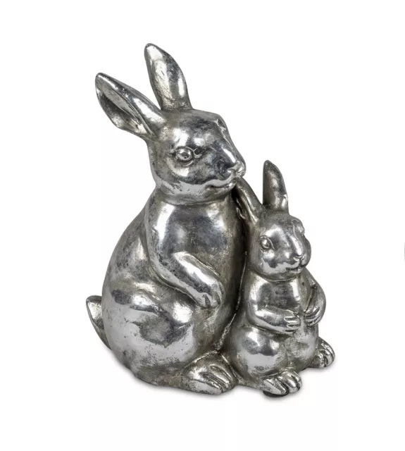 Deko-Hasenpaar Famiglia di Conigli Pasqua Giardino Decorazione Argento 12x6x15cm