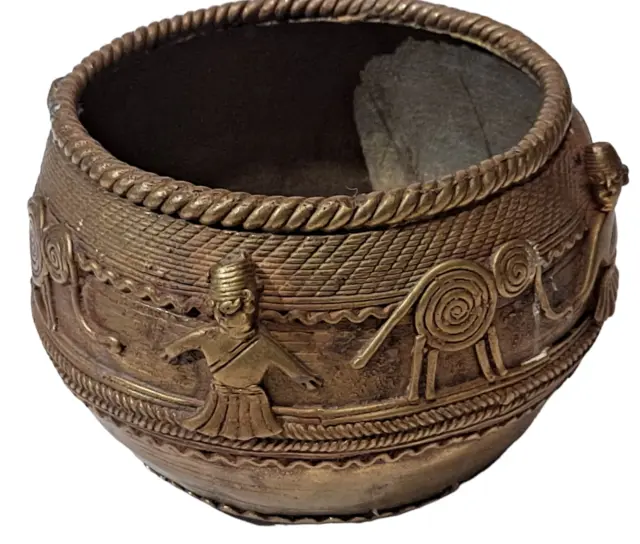 Dhokra Lost Wax Cast Bronze Brass Grain Rice Measuring Bowl Vintage Indo Indian