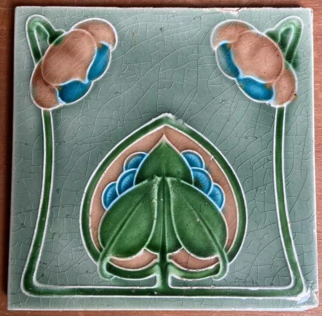 England - Antique Art Nouveau Majolica Tile C1900