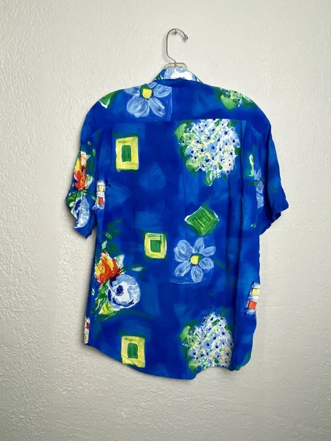 Jams World Mens Hawaiian Shirt Floral Colorful Garden Flowers Print Mens Size S 2