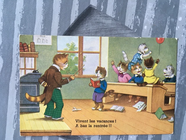 carte postale ancienne fantaisie illustrée chat humanises  old postcart cat