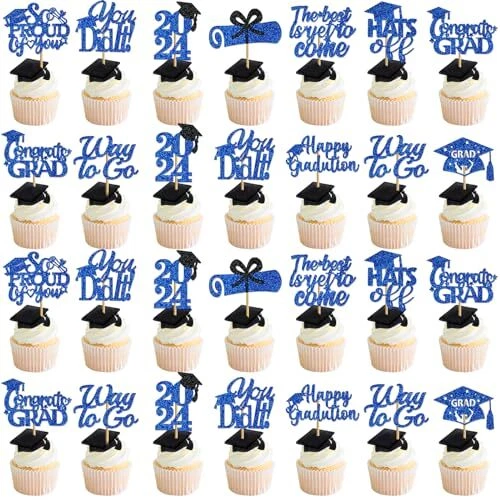 GRADUATION CUPCAKE TOPPERS 2024 Graduation Cap Cupcake Toppers Class of