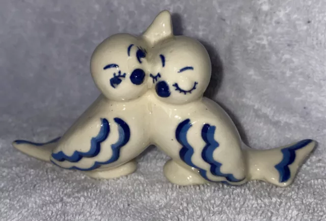 Birds, Lovebirds, Sparrows Blue And White 3” Ht 5” Wide Vintage Blue And White