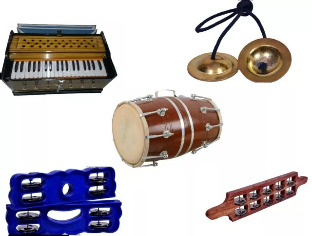 Sangeet Kirtan Harmonium Dholak Khartal Pair Manjeera Wooden Khartal Combo Set