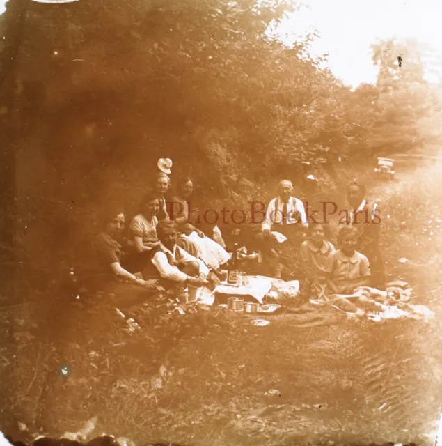Famille Déjeuner sur l’herbe c1930 Photo Plaque de verre Vintage V28L23n11