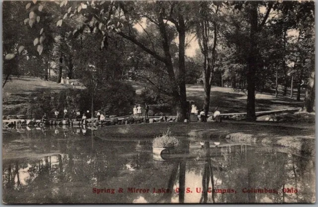 1909 OHIO STATE UNIVERSITY Postcard "Spring & Mirror Lake, OSU Campus" Columbus