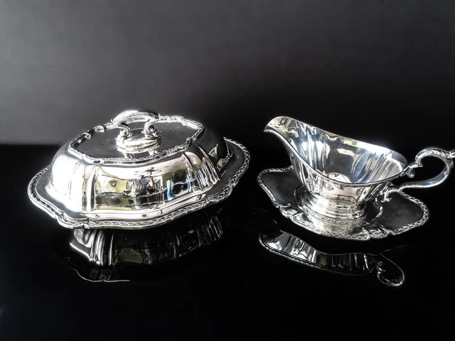 Silver Plate Covered Divided Serving Dish And Gravy Boat Set Gorham Y926 Y930