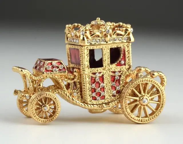 Keren Kopal Golden Red Carriage trinket box Decorated with Austrian Crystals
