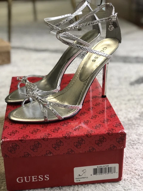 GUESS BY MARCIANO HOPEFUL Sz 10 SILVER wedding heels SANDALS