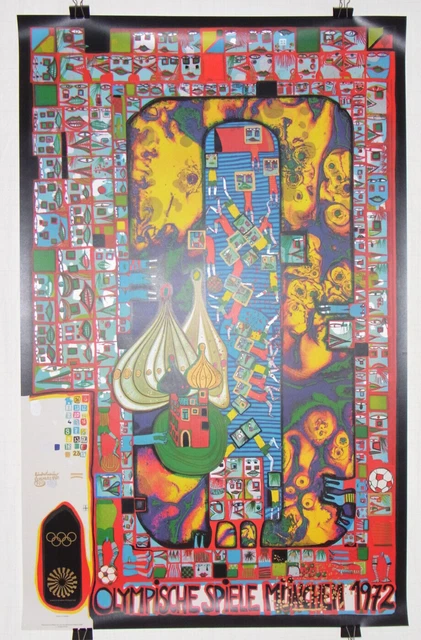 Affiche Vintage Jeux Olympiques De Munich 1972 Par Hundertwasser, 101x64cm, Couleurs Multicolores