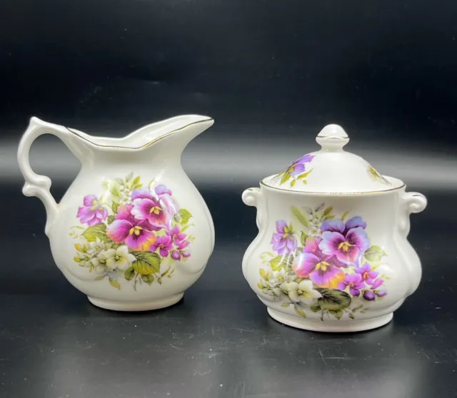 Royal Victorian Purple Floral Creamer and Sugar Set