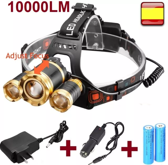 Linterna frontal recargable de cabeza  OUTDOOR 10000LM 3x XM-L XML T6 Headlamp