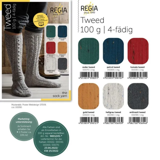 REGIA - Tweed 4-fädig - uni - Sockenwolle-Trachtenmode-100g-LL 400m-(8,20€/100g)
