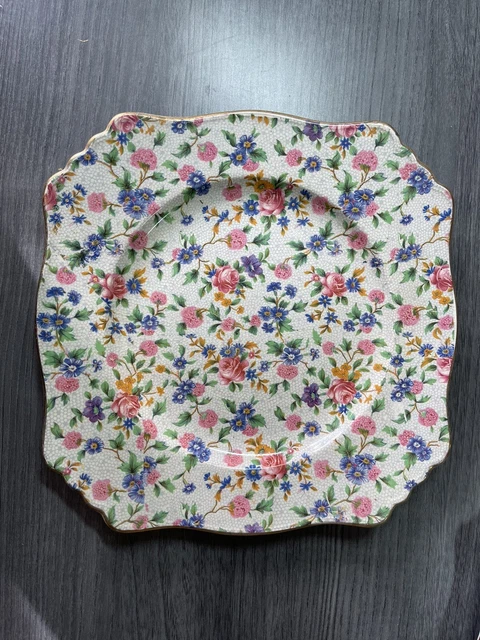 Vintage Royal Winton Old Cottage Chintz Square Salad Plate 9" A