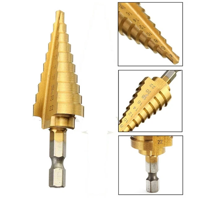 S Durable 4-22Mm Hss Hex Titanium Coated Step Cone Drill Bit Power T.FR