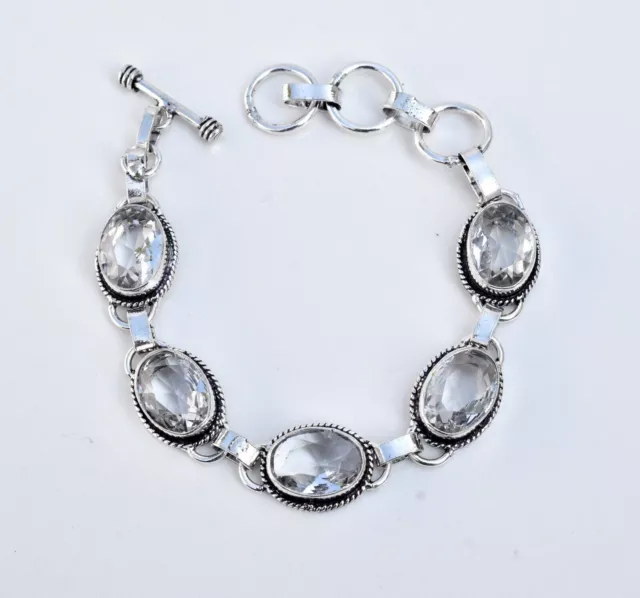 White Topaz 925 Sterling Silver Gemstone Handmade New Jewelry Bracelet Size-7.8"