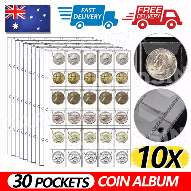 10x 30 Pocket Coin Holder Sheet Storage Page Collection Album Folder Book Sleeve