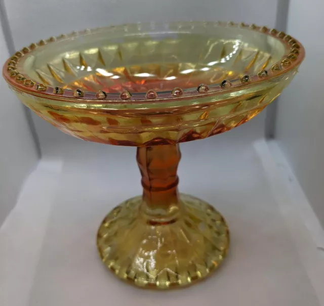 Vintage Amberina Glass Candy Dish Compote Jeanette Windsor Diamond Pattern