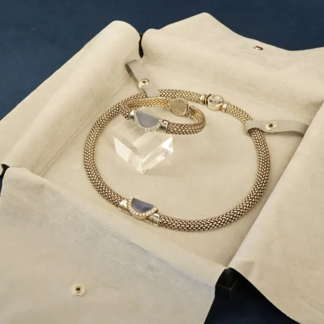 Movado 18k & Sterling Chalcedony Diamond Mesh Necklace and Bracelet