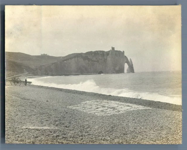 Tirage Argentique Vintage Normandie Falaises Plage - Format 9x12 Cm Circa 1900