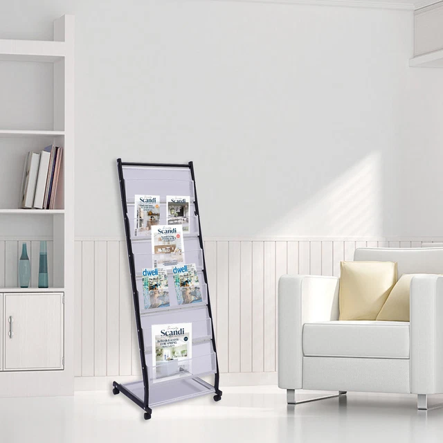 Brochure Catalog Display Stand Magazine Floor Rack 6 Shelves 18.7*15.74*52.36 in