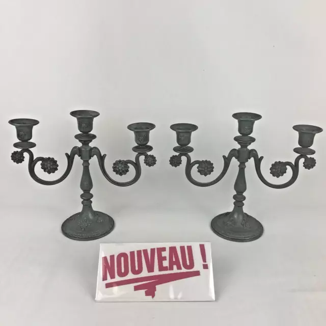 Paire de chandeliers/bougeoirs en fer ancien et vintage XXème de France