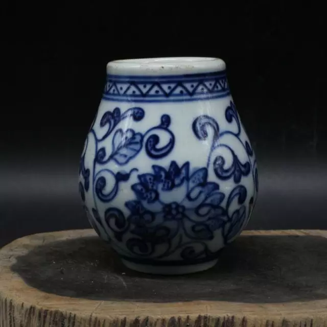 Chinese Blue and White Porcelain Qing Lotus Pattern Vase 2.80 inch