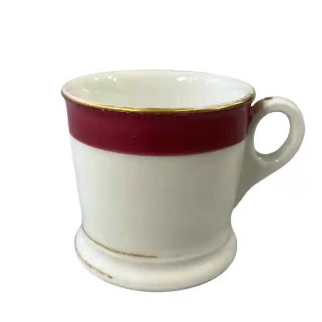 Vintage White Red Diner Style Gold Trim Shaving Mug Cup Decor