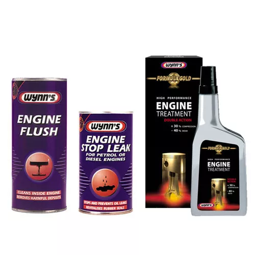 WYNNS 3 Pack ENGINE FLUSH + STOP LEAK + GOLD FORMULA OIL TREATMENT ADDITIVE SET