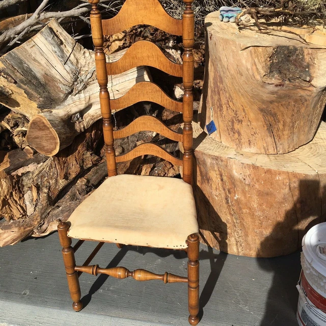 Ladderback Chair, Solid Wood, French Victorian Tall Back, Pristine Antique