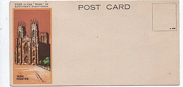 ANTIQUE POSTCARD YORK Home of Rowntree's Elect Cocoa . York Minster £3. ...