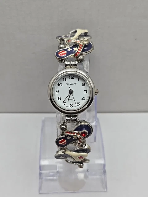 Jennie B Avon Patriotic Flip Flops Charm Bracelet Watch New Battery USA  Beach Jennie B Avon Patriotic Flip Flops Charm Bracelet Watch New  main image 3