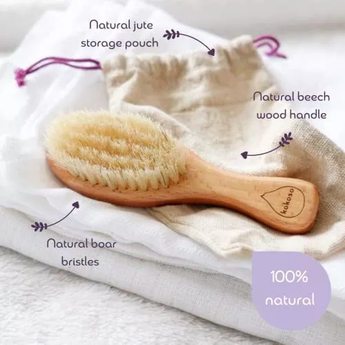 Kokoso Baby Wooden Brush - Natural Bristle Baby Brush Providing Gentle Care for 3