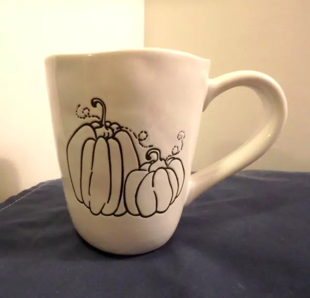 Fall Pumpkins Coffee Mug Cup Wavy Rim Black White, 16 oz, Pier 1 Stoneware