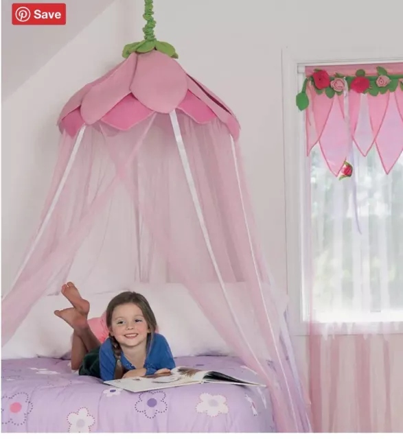 Hearth Song Sheer Canopy Secret Garden Hideaway Pink Flower HTF Bed Curtain